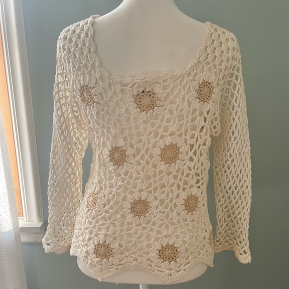 Handmade Crochet Top Small Granny Square Sheer Vintage Grandma Cottagecore Fairy - Picture 8 of 12